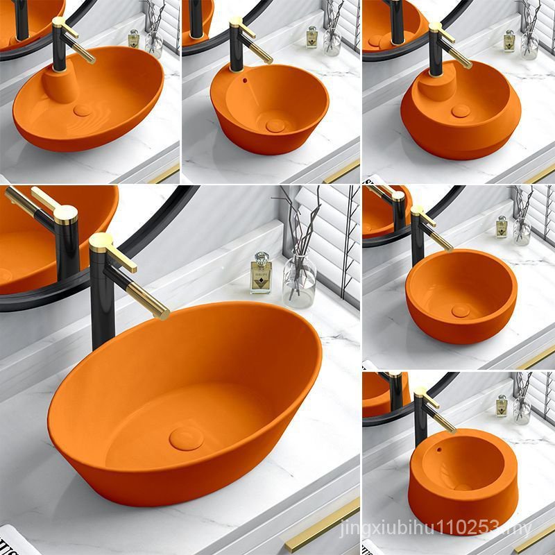 Orange Washbasin Washbasin Round Countertop Basin Ceramic Household ...