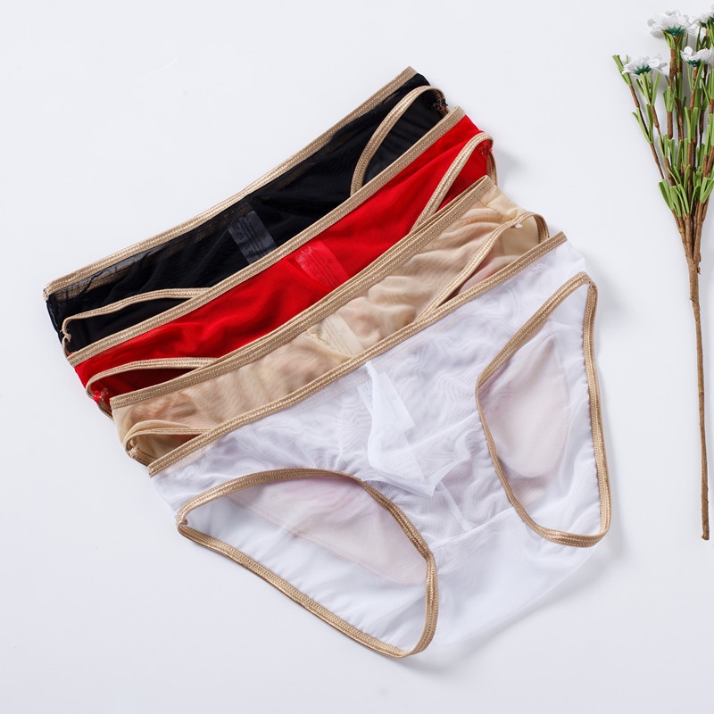 UltraThin Men's Mesh Panties Briefs Sexy Transparent Golden Edge Men's