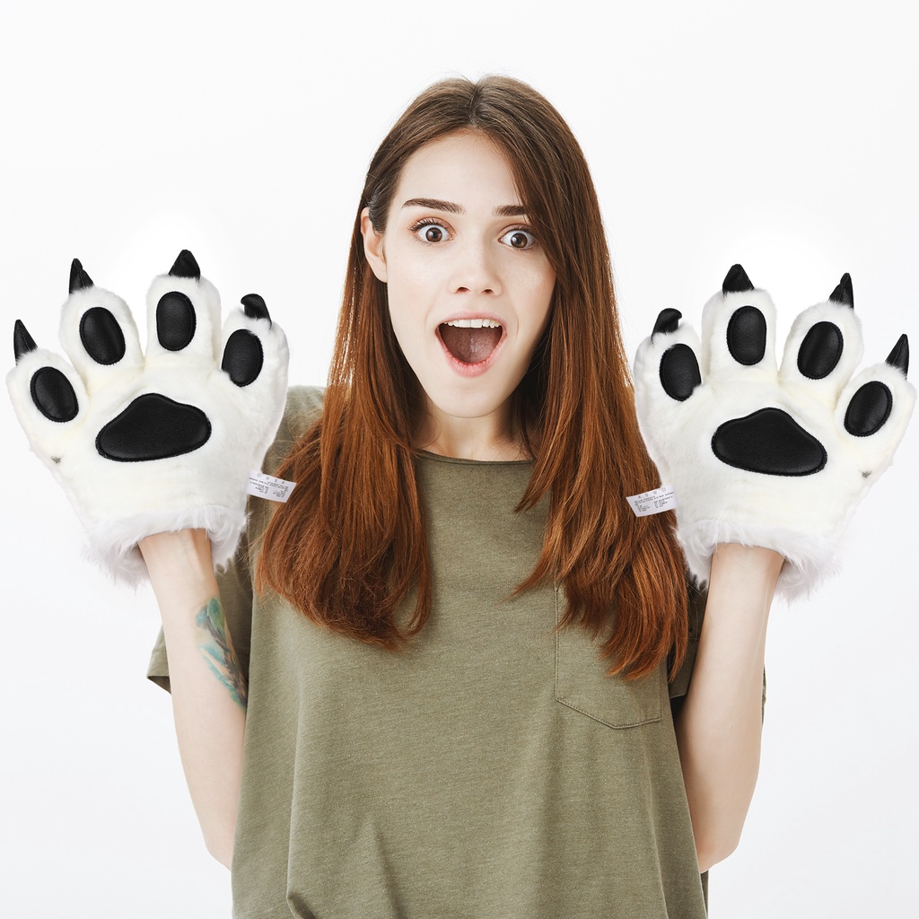 Gants à Pattes En Peluche Pour Cosplay - Mitaines Fourrure Animaux Therians, Halloween, Déguisement