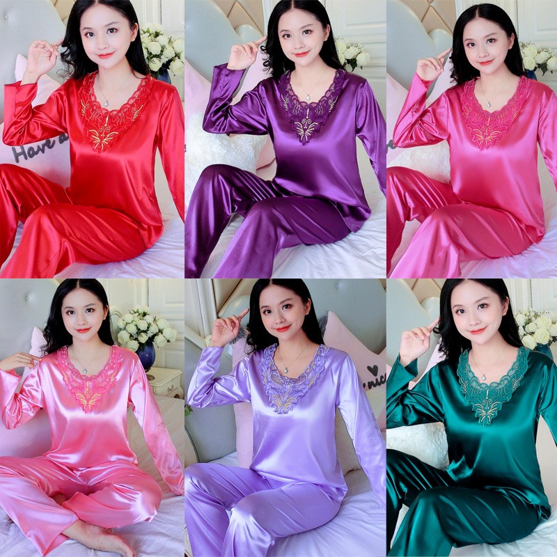 [42-100KG] 2PCS Seamless Ice Silk Pajamas Set Plus Size Pyjamas Women ...
