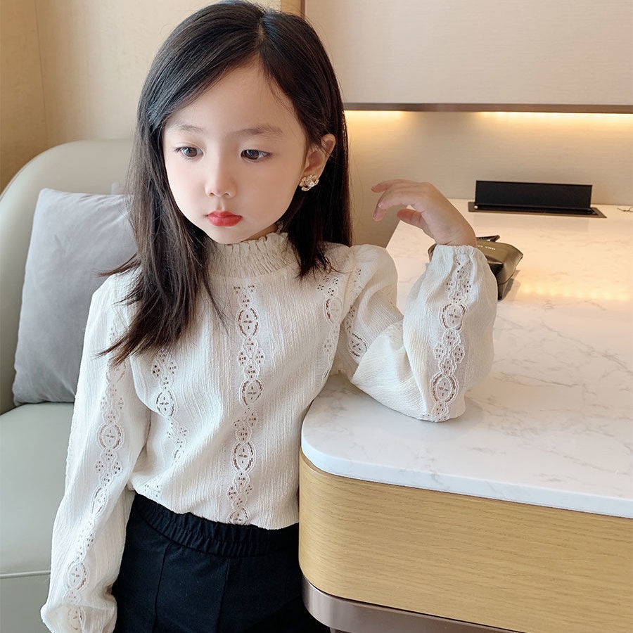 Girls White Blouse Limerose Women's Long Sleeve Lace Trim Tunic