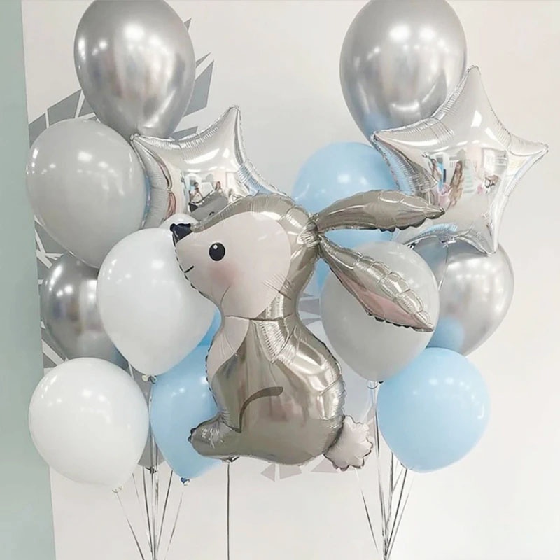 17/13pcs Cute Rabbit Animal Foil Latex Balloons Happy Birthday Party ...