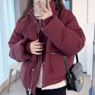 Getadme-Down Cotton Jackets Women Vintage Short Parkas Female Autumn Winter Warm Padding Jacket Ladies Casual Fashion Stand Collar Coat