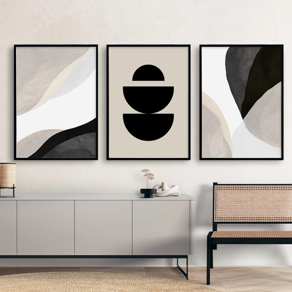 Minimalist Black Beige Geometric Wall Art Abstract Poster Canvas ...