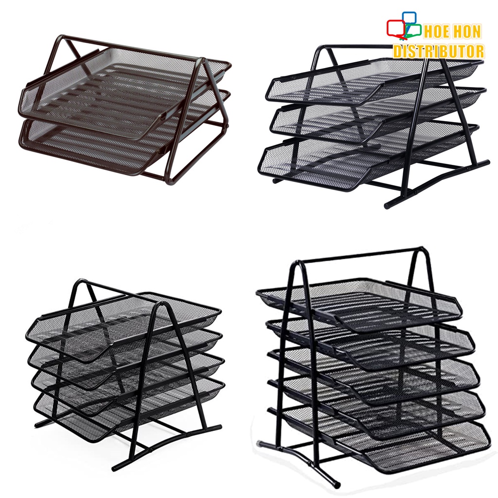 2 3 4 5 Tier Document Tray Steel Mesh Rack A4 Paper Holder Organizer ...