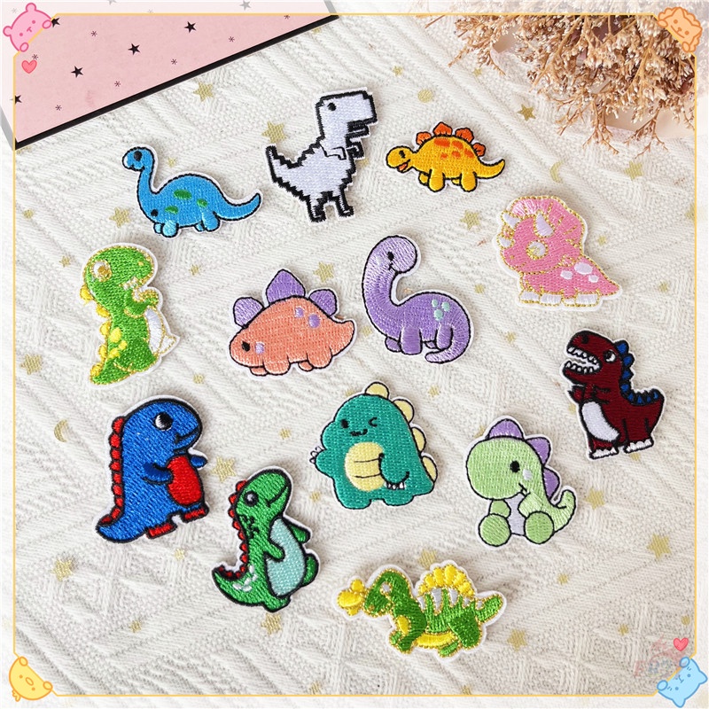Embroidered Dinosaur Patches Iron on/Sew on Patch DIY Cute Applique (Pack  of 12)