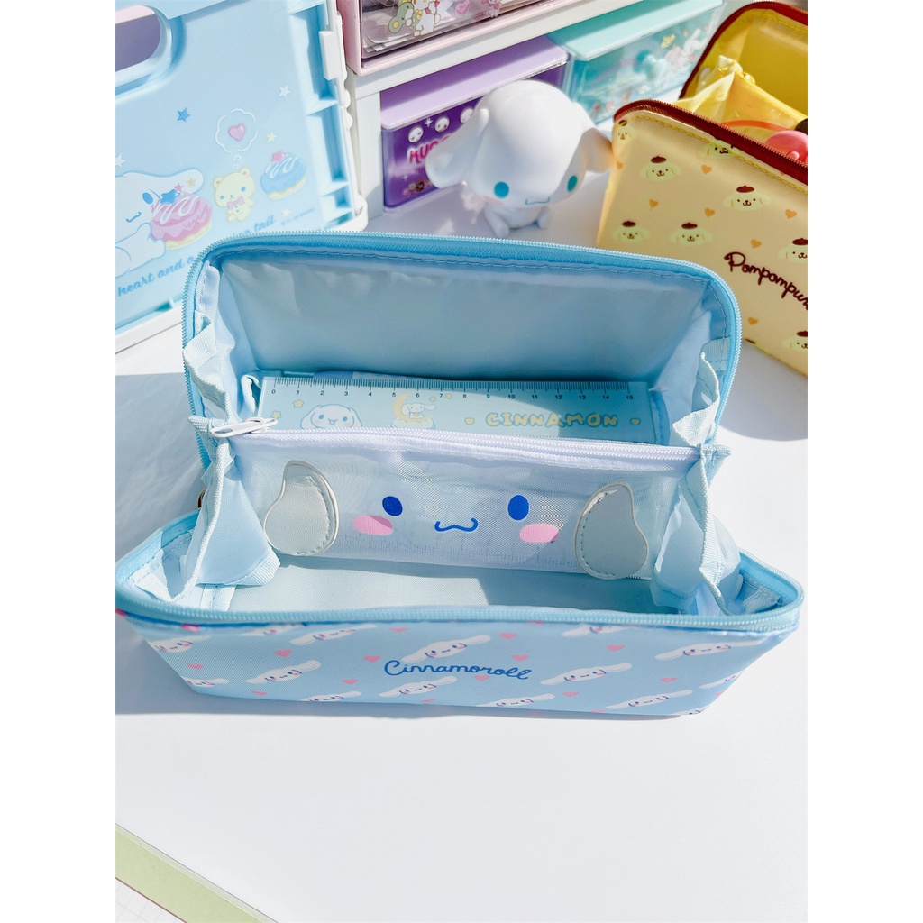 Sanrio Pencil Case Kuromi Pupils Girl Stationery Box Kawaii Hello Kitty  Transparent High Capacity Storage Bag Cinnamoroll Gift