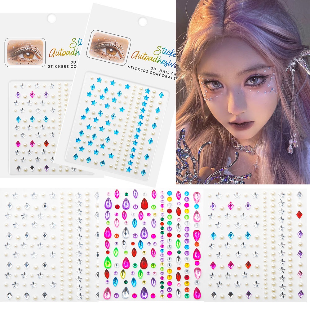 Crystal Tattoo 3D Face Jewels Pearl Diamond Body Brow Makeup Facial