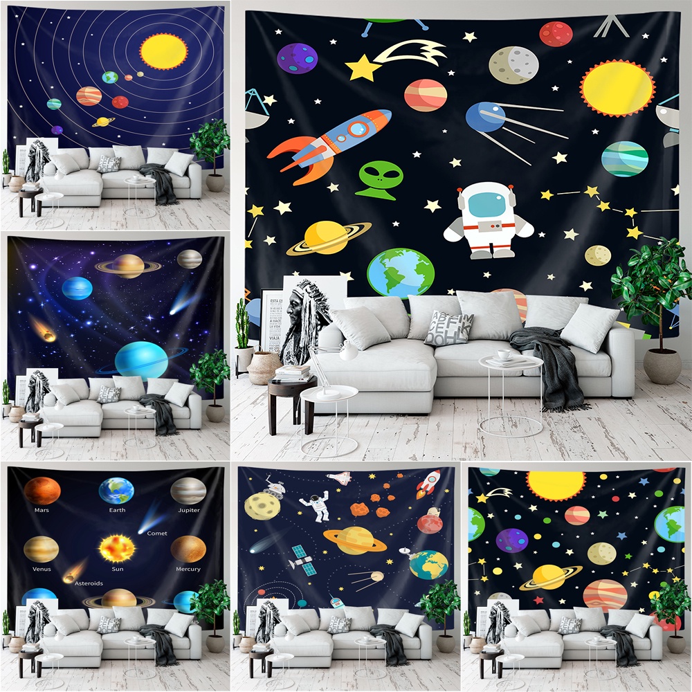 Solar System Planets Astronaut Wall Tapestry with Clips Polyester ...