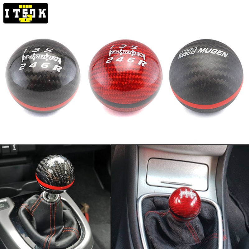 【ITSOK】5 6 Speed Mugen Gear Shift Knob Carbon Fiber Spherical Universal