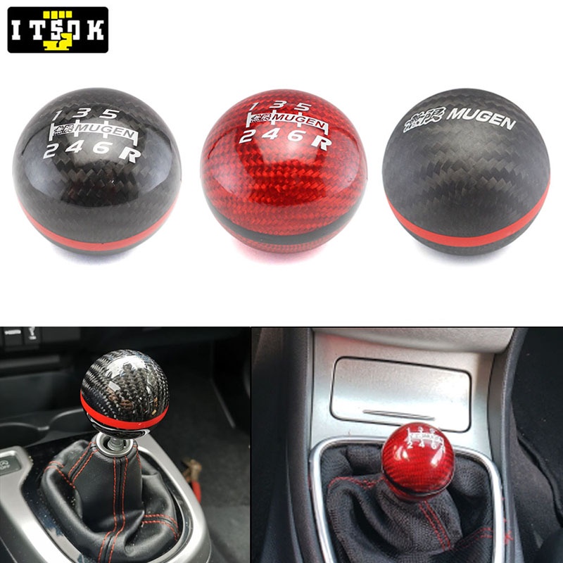 【itsok】5 6 Speed Mugen Gear Shift Knob Carbon Fiber Spherical Universal 