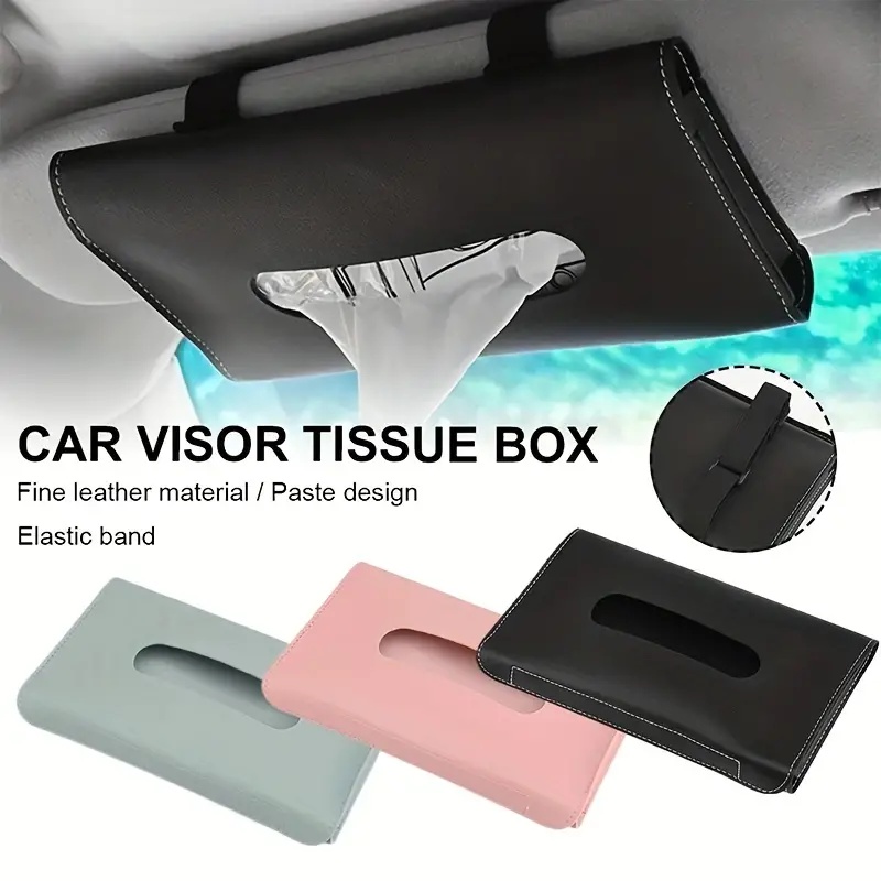 Car Tissue Box PU Leather Car Sun Visor Hanging Tissue Box Holder Auto