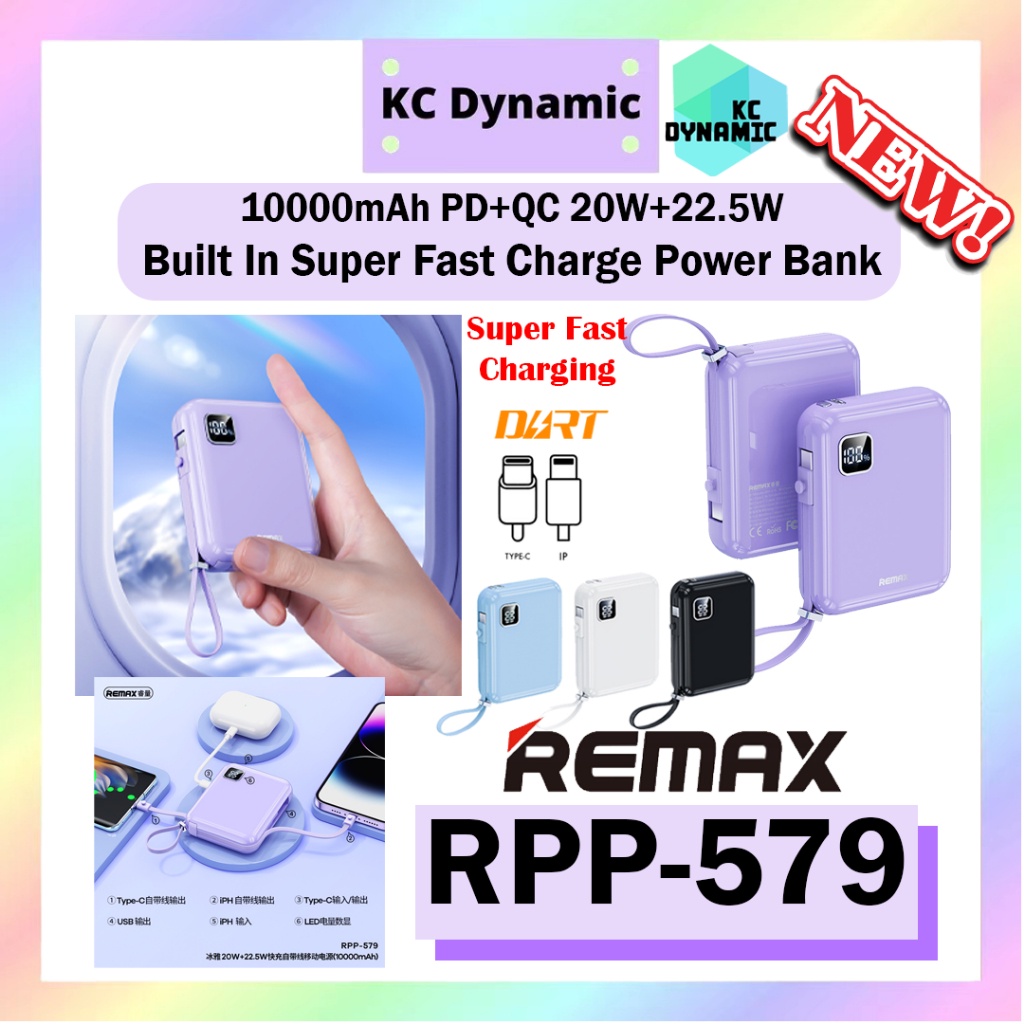 Remax RPP-579 10000mAh Mini Cabled Power Bank Fast Charge Powerbank ...