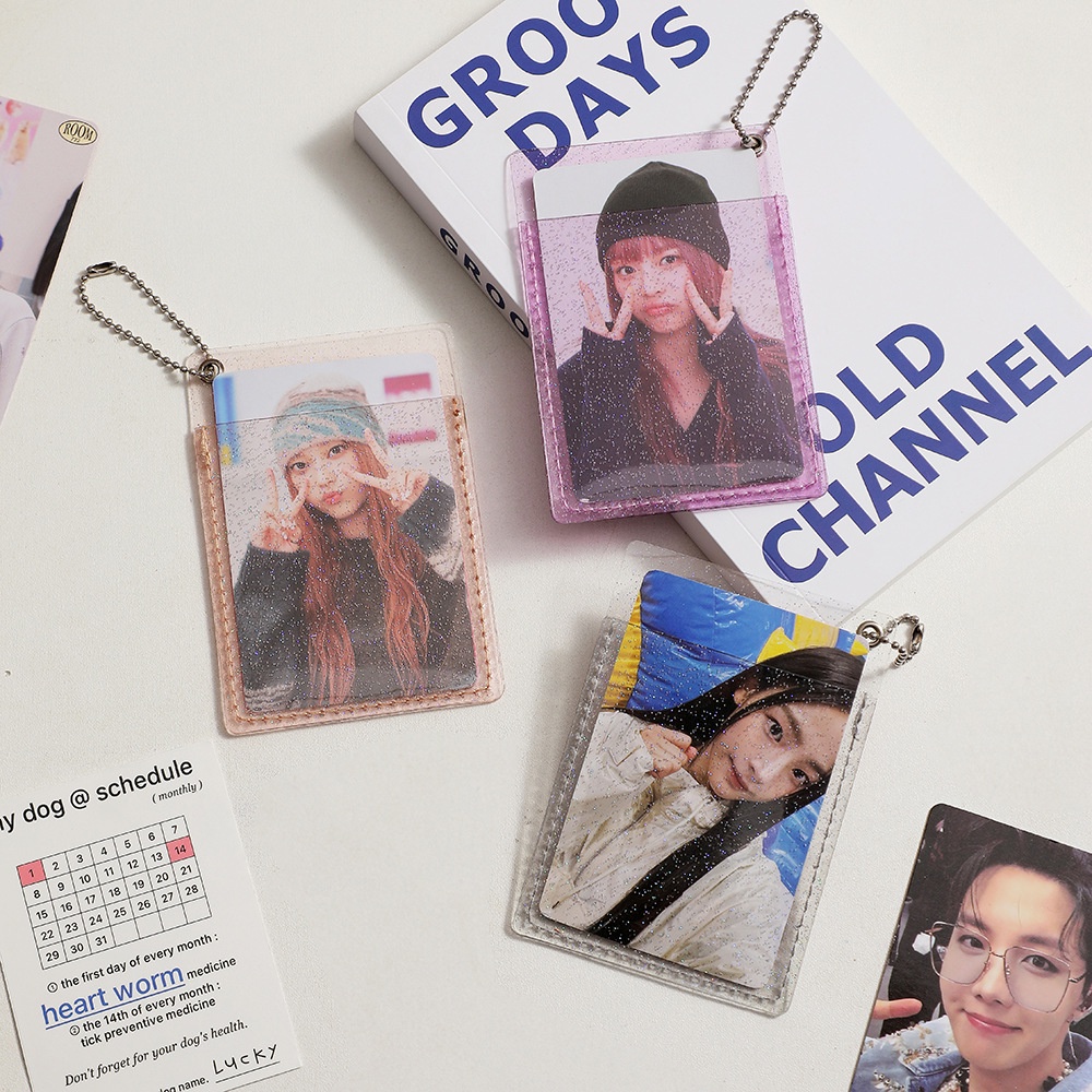 Transparent Shiny PVC Card Holder Keychain Double-sided Album Card ...