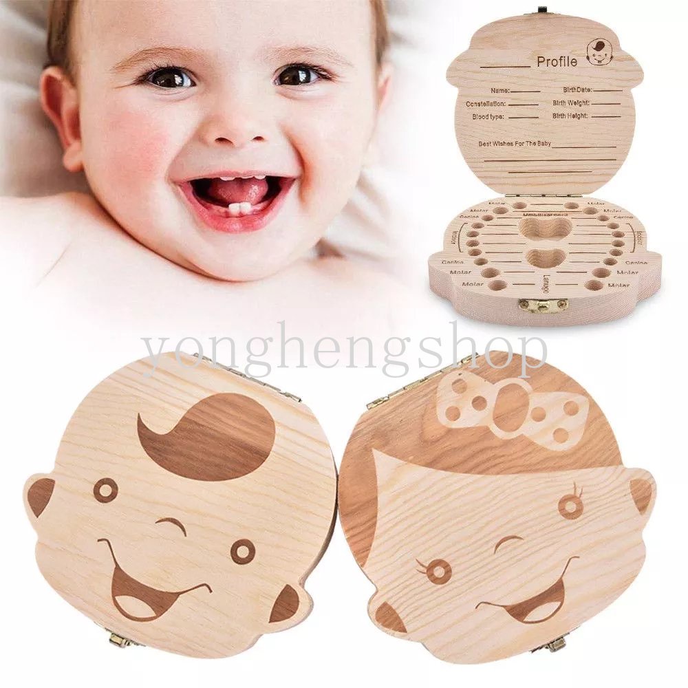 English Wooden Tooth Box Umbilical Cord Collection Baby Milk Teeth