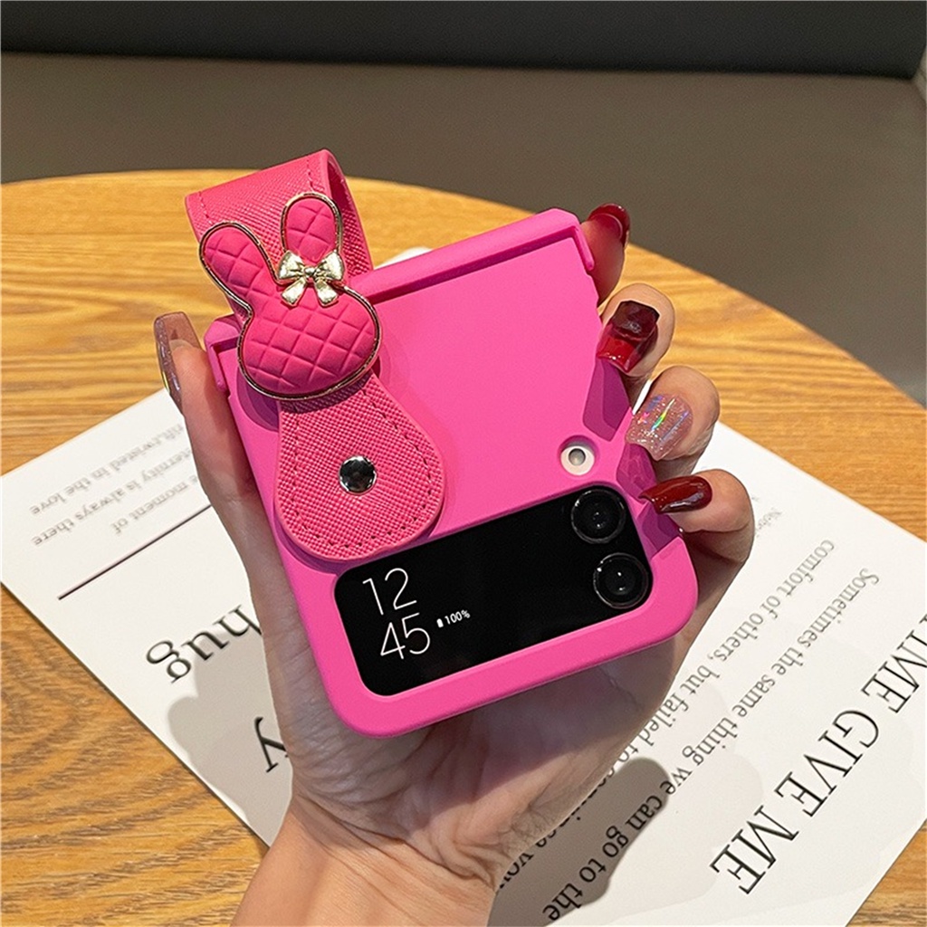 Cute Korean Rose Red 3D Rhombus Rabbit Wrist Strap Bracket Simple Case ...