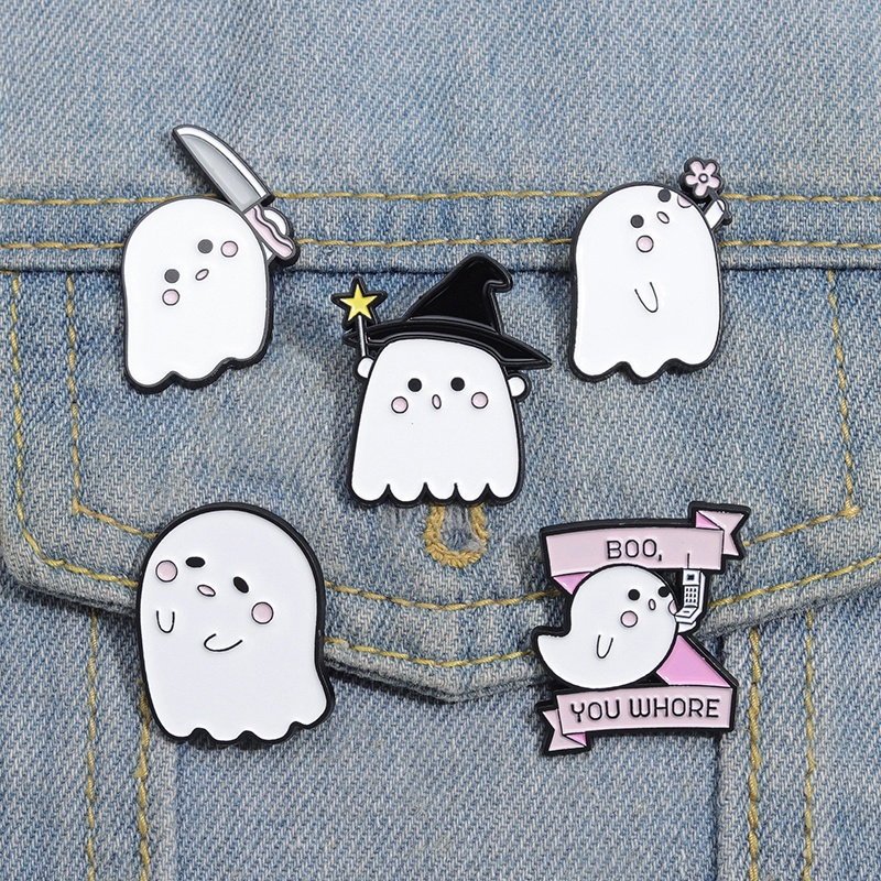 Boo Ghost Enamel Pins Brooches Halloween Spooky Ghost Brooch Lapel ...