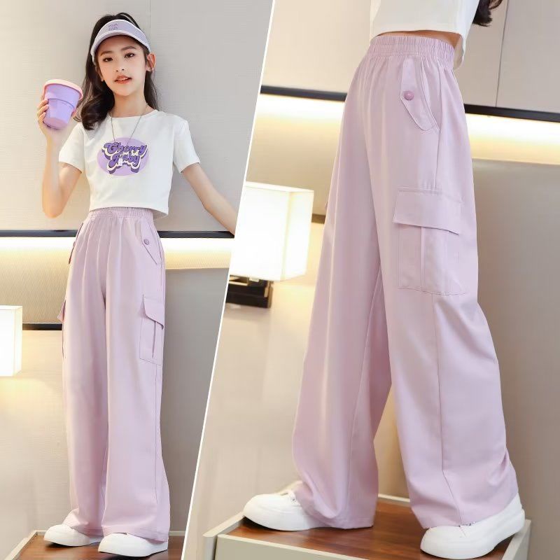 5-14 Years Old Girls Ice Silk Wide-Leg Pants Mosquito Pants Overalls ...