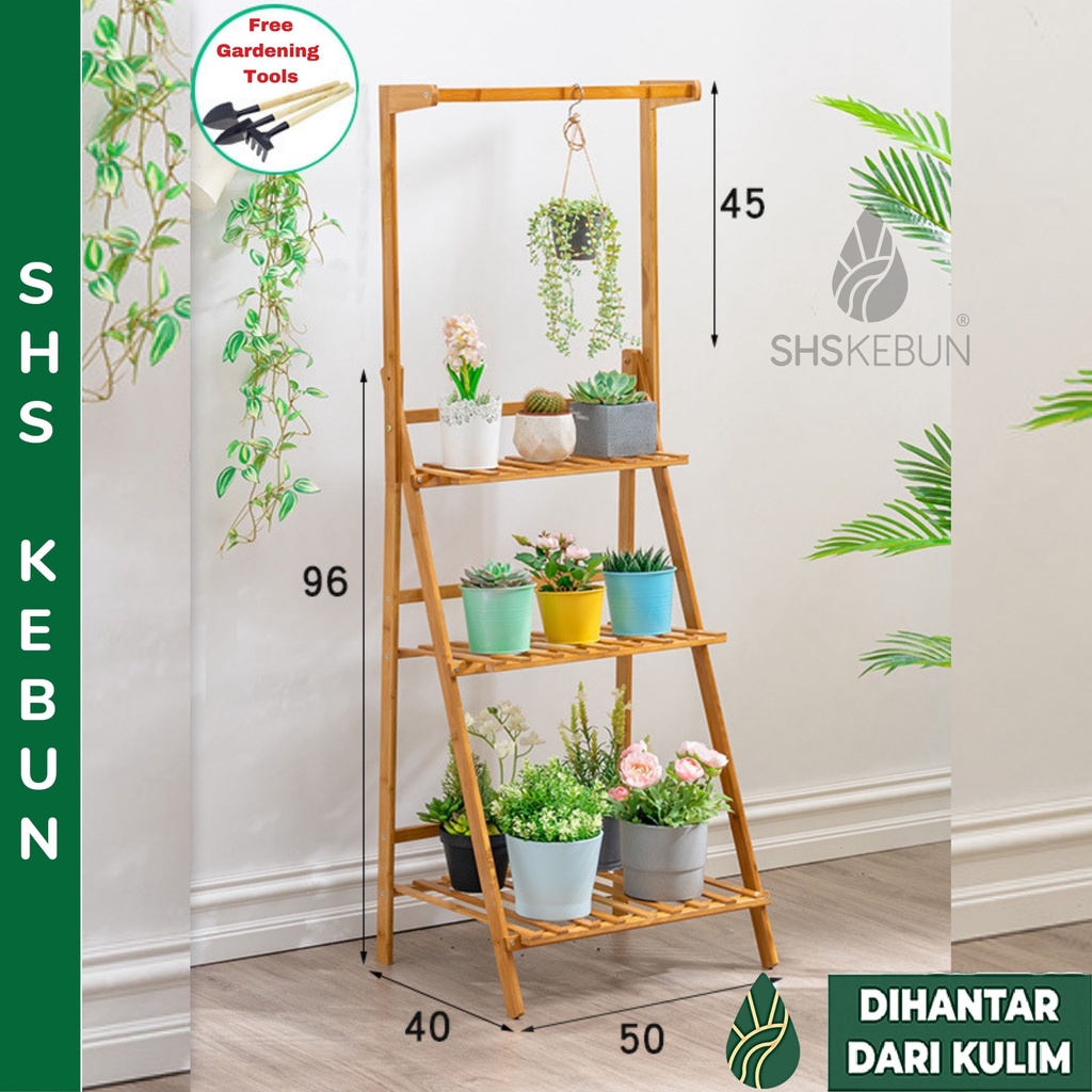 Wooden Rack Foldable Rack 3 Layer Plant Rack Outdoor Flower Rack Rak ...