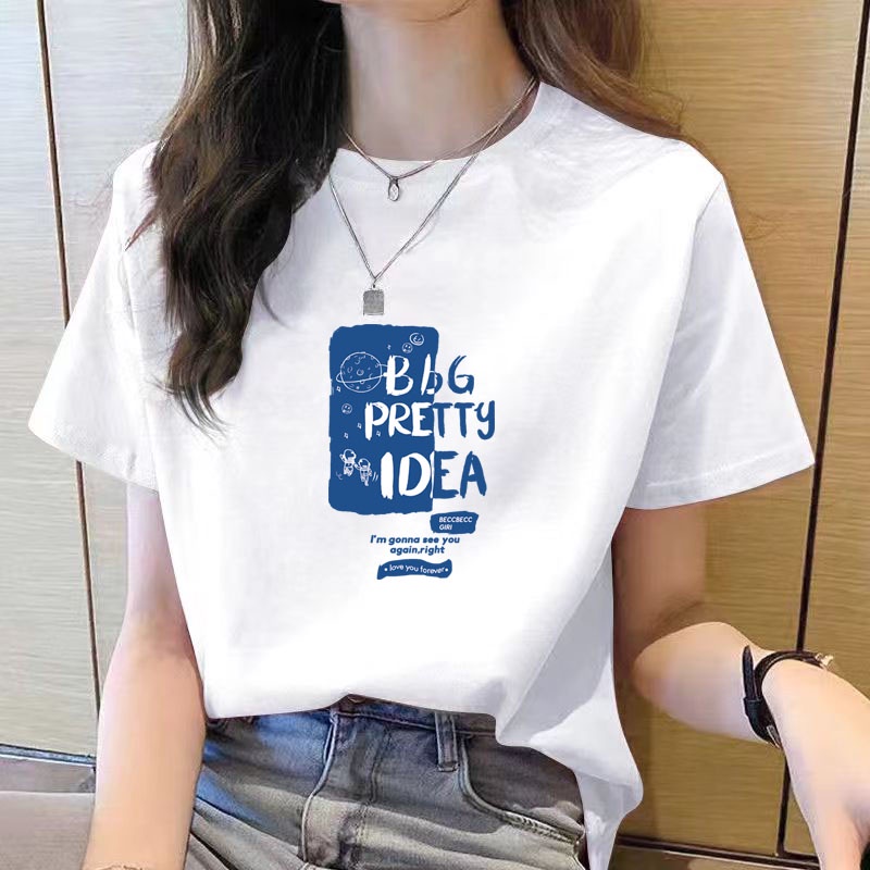 Short Sleeve T-shirts Women Crop Top Cartoon Printed Loose Slender  All-match Street Wear Korean Girls New Fashion Casual Chic