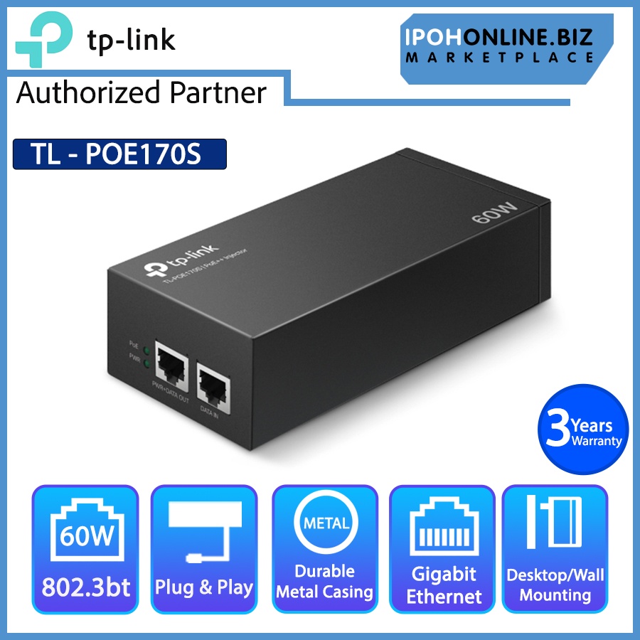 TP-Link TL-POE170S PoE++ Injector 802.3bt 60 W Power Supply with ...