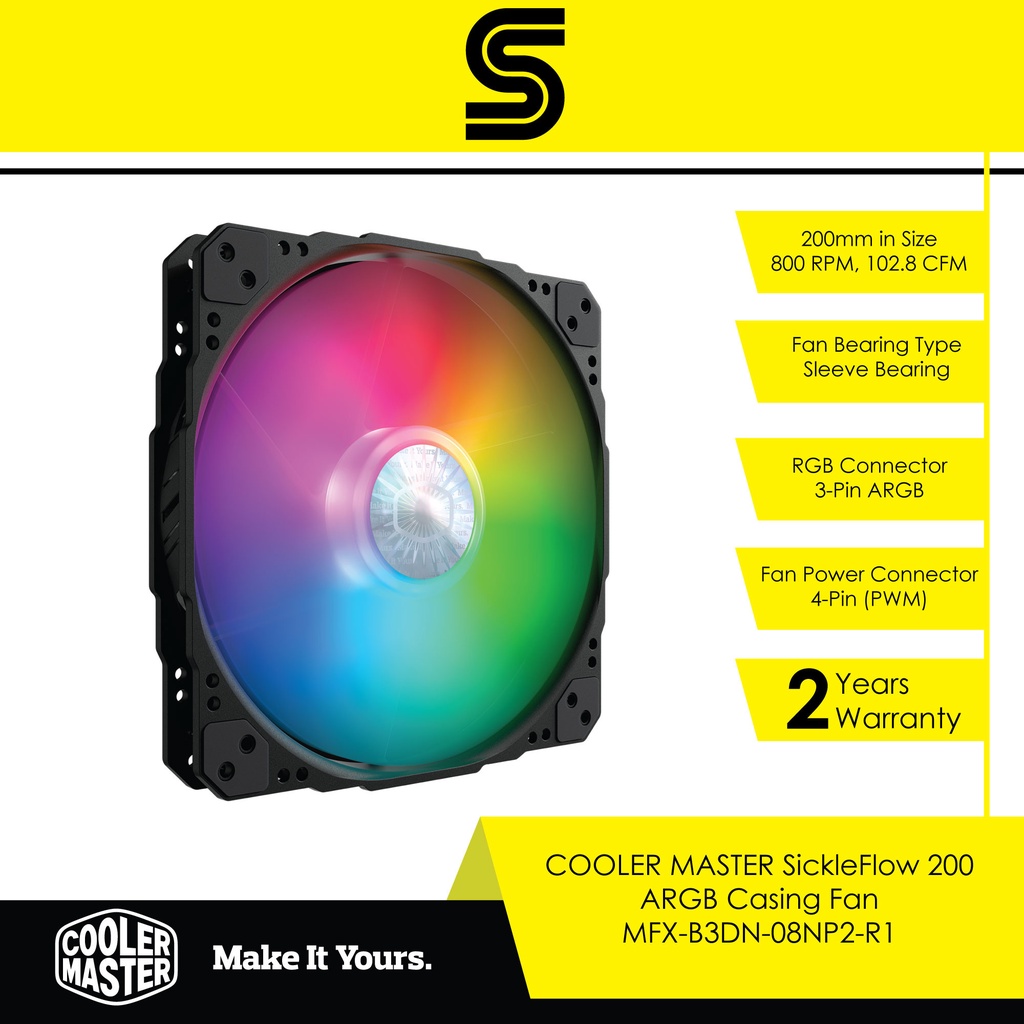 COOLER MASTER SickleFlow 200 ARGB Casing Fan - MFX-B3DN-08NP2-R1 ...