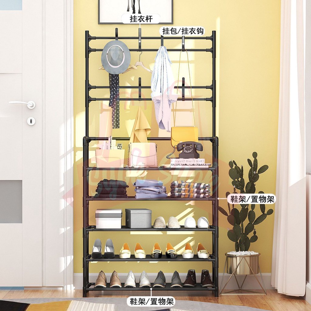 SyokSyok 4 Tiers Hat Clothes bags Hanger Shoes Rack/Rak Pakaian/Besi ...