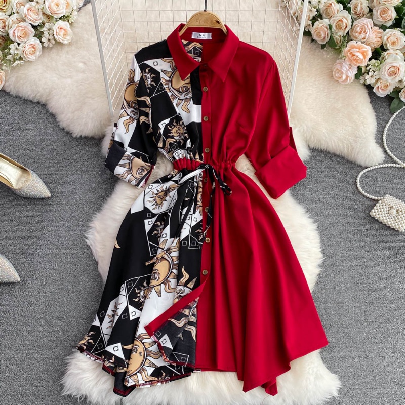 korean irregular shirt dress Summer Irregular Dress, Korean - Style Age - Reducing Design, Collar