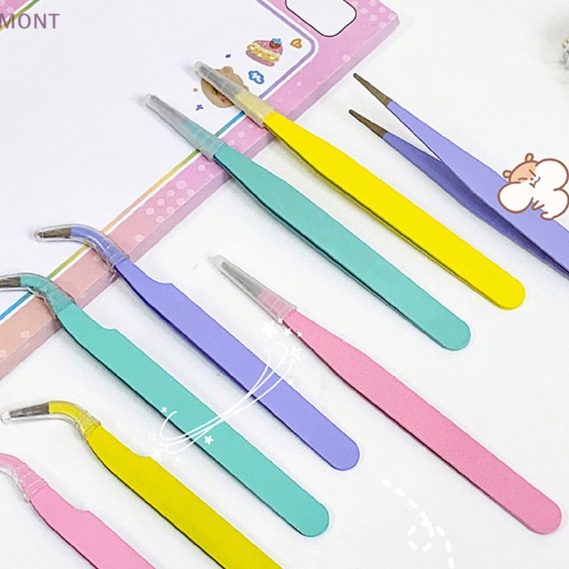 [MONT] 2Pcs New Candy Color Straight Curved Tweezers Tool For Journal
