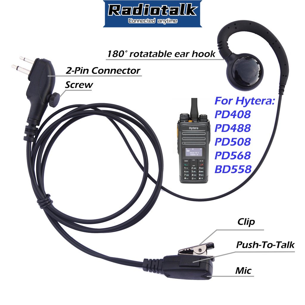 For Hytera PD408 PD488 PD508 PD568 BD558 C-Style Earpiece with In-line ...