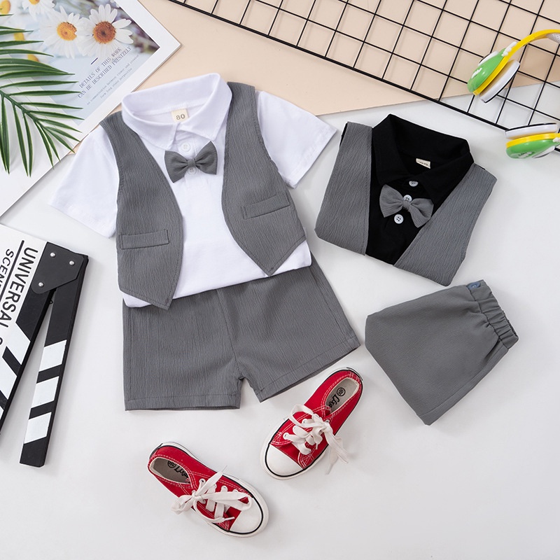 Baby Clothes for Boys 612 Months Fashion Bow Tie Tops + Shorts Baptismal Gentleman Outfit Ootd