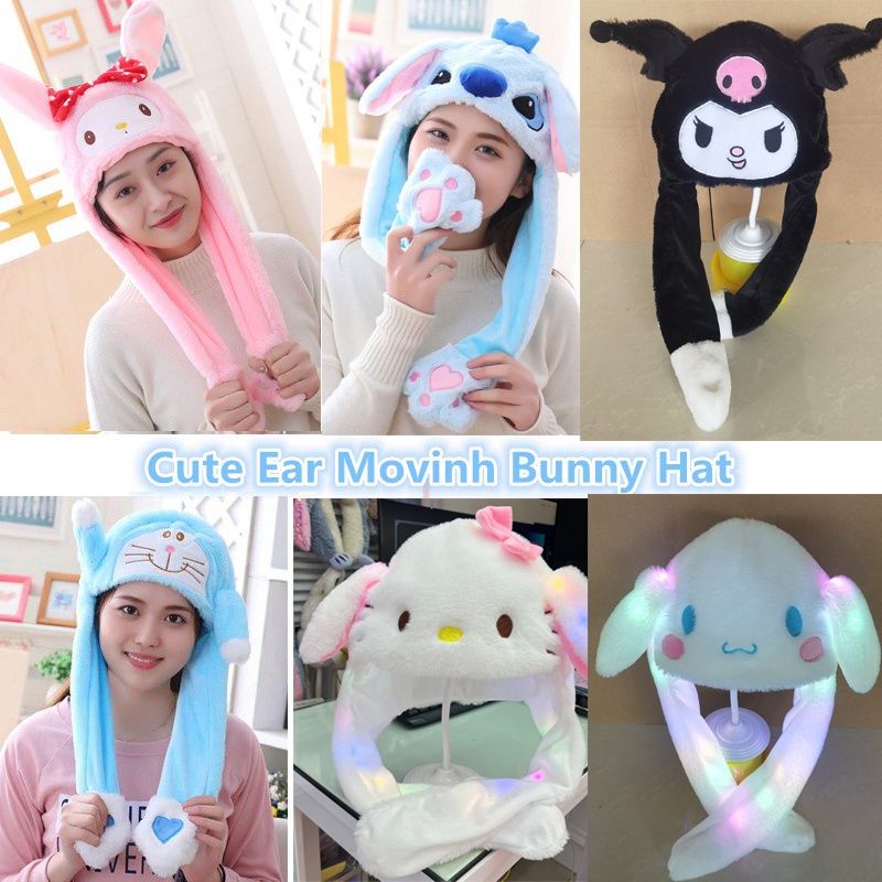⚡NEW COLOR⚡ Cute Move Rabbit Ear Hat Pinching Airbag Cap Plush Toy ...