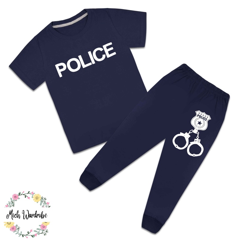 (1Y6Y) Kids Boy Cotton BLUE POLICE Pajamas Pyjamas Sleepwear Baju