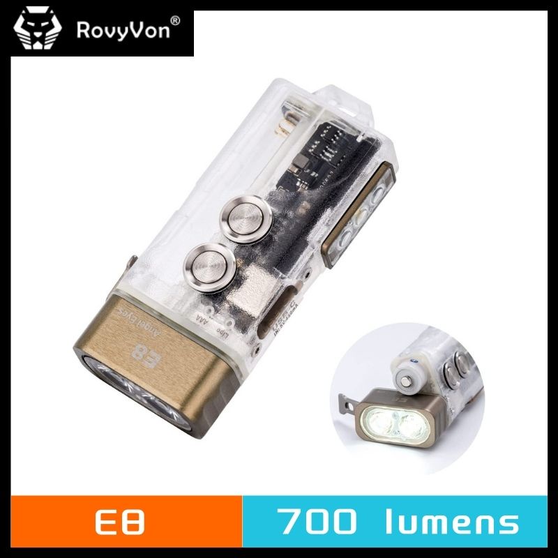 Rovyvon E8 Keychain Flashlight 700 Lumens Rechargeable Dual 6500k Cool