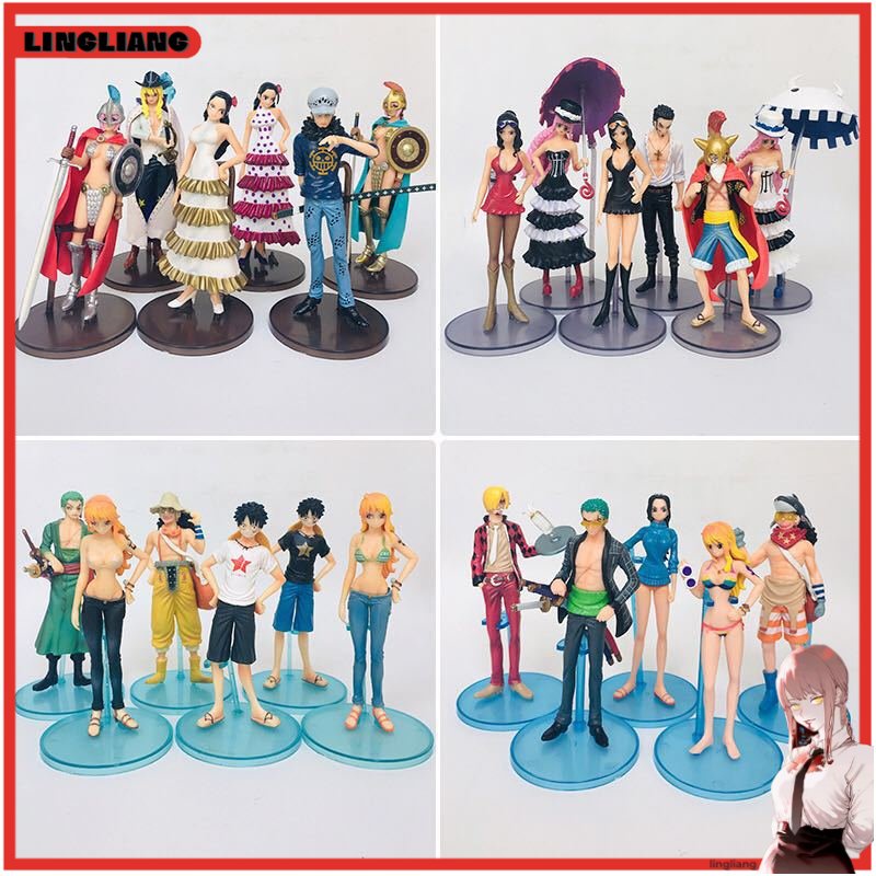 One Piece Luffy Zoro Nami Robin Sanji Dracule Mihawk Law Pcs Action Figure Set Model Shopee