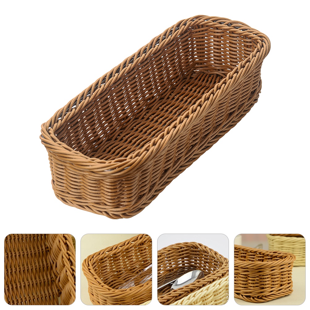 1PCS Desk Organizer Drawer Rattan Baskets Storage Cutlery Kitchen Forks