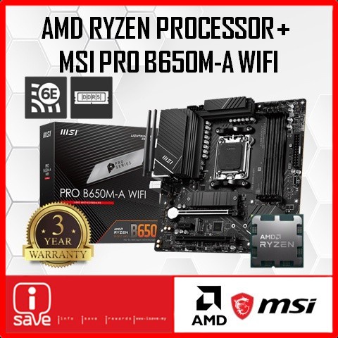 MSI PRO B650M-A WIFI B650 AM5 DDR5 Motherboard + AMD RYZEN 3 / RYZEN 5 ...