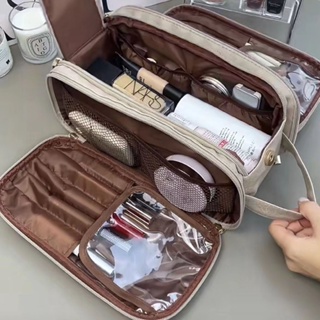 Pu Leather Plaid Large-capacity Travel Cosmetic Bag Outdoor Leather Makeup  Pouch Women Waterproof Bathroom Washbag Makeup Bag - Cosmetic Bags & Cases  - AliExpress