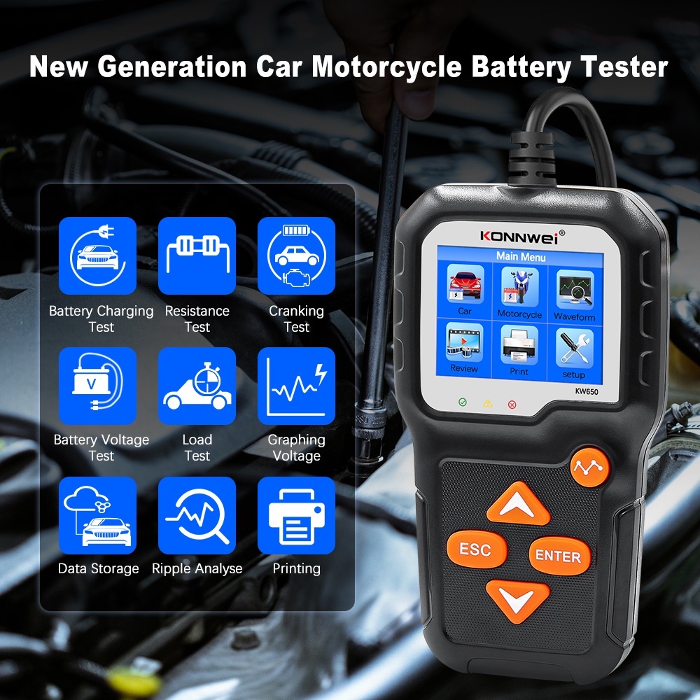 KONNWEI KW650 Car Motorcycle moto Battery Tester 12V 6V Battery System ...