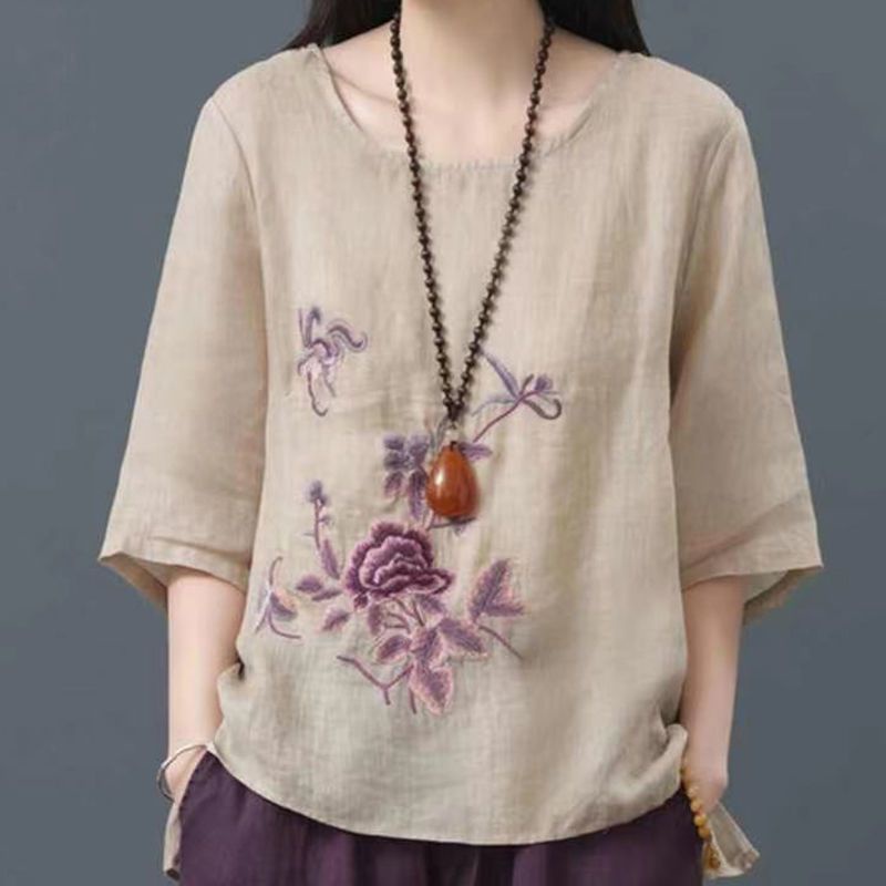 Cotton and Linen Top Women's Thin Section Summer Ethnic Style ...