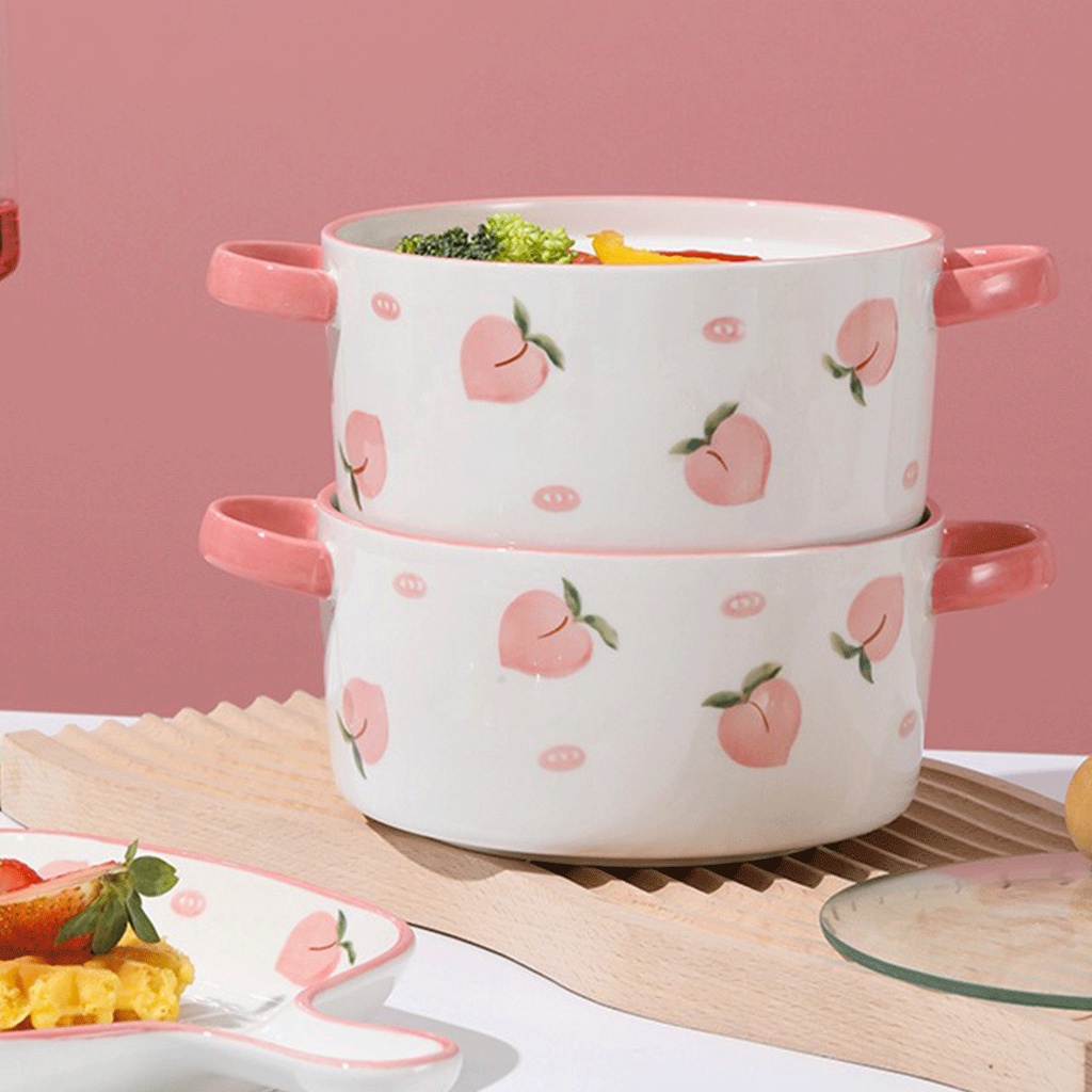 Pinggan Mangkuk Pot Pan Peach Nordic Style Bowl Microwave Oven Safe