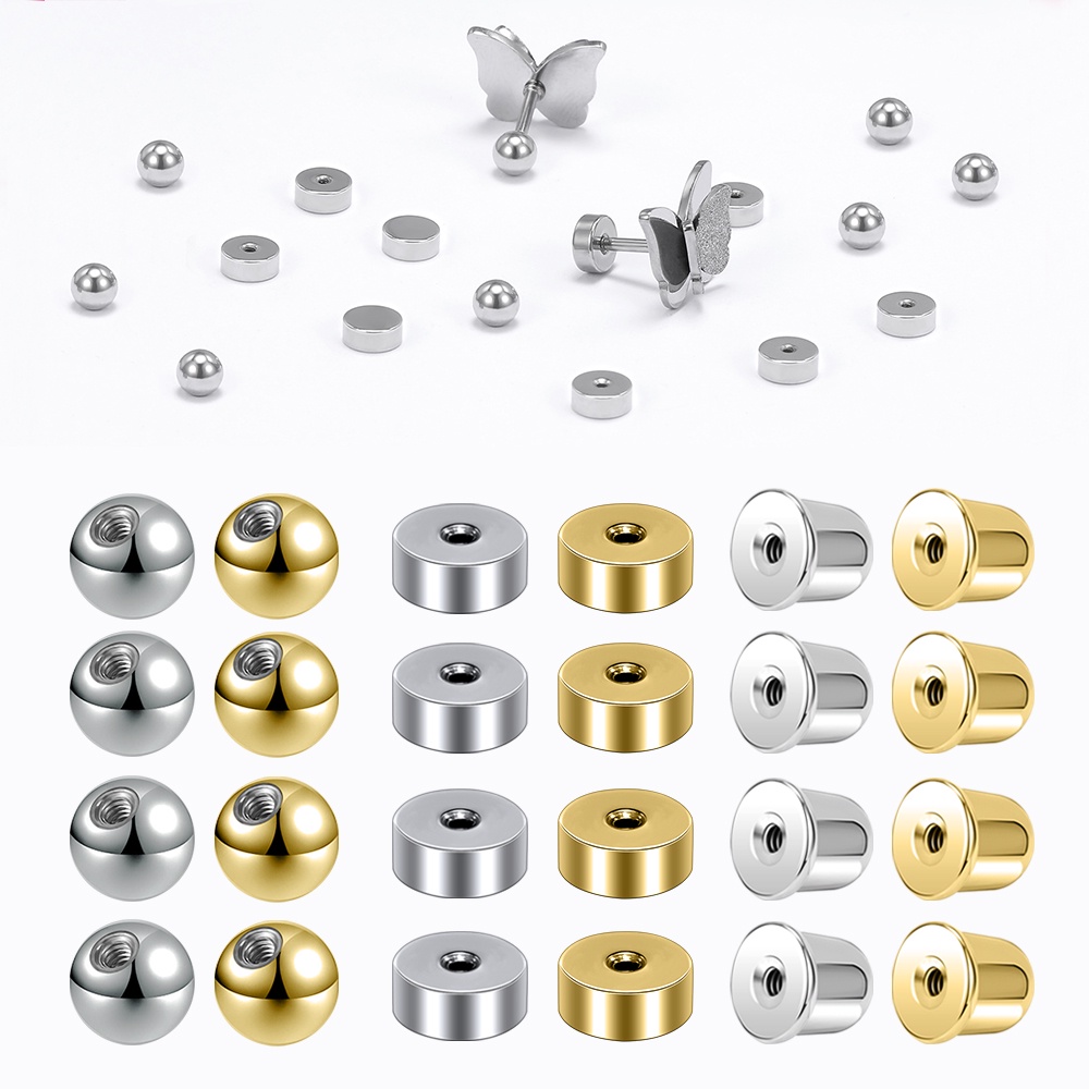 5-30Pcs Stainless Steel Screw Ball Stud Earrings Lock Accessory Flat ...