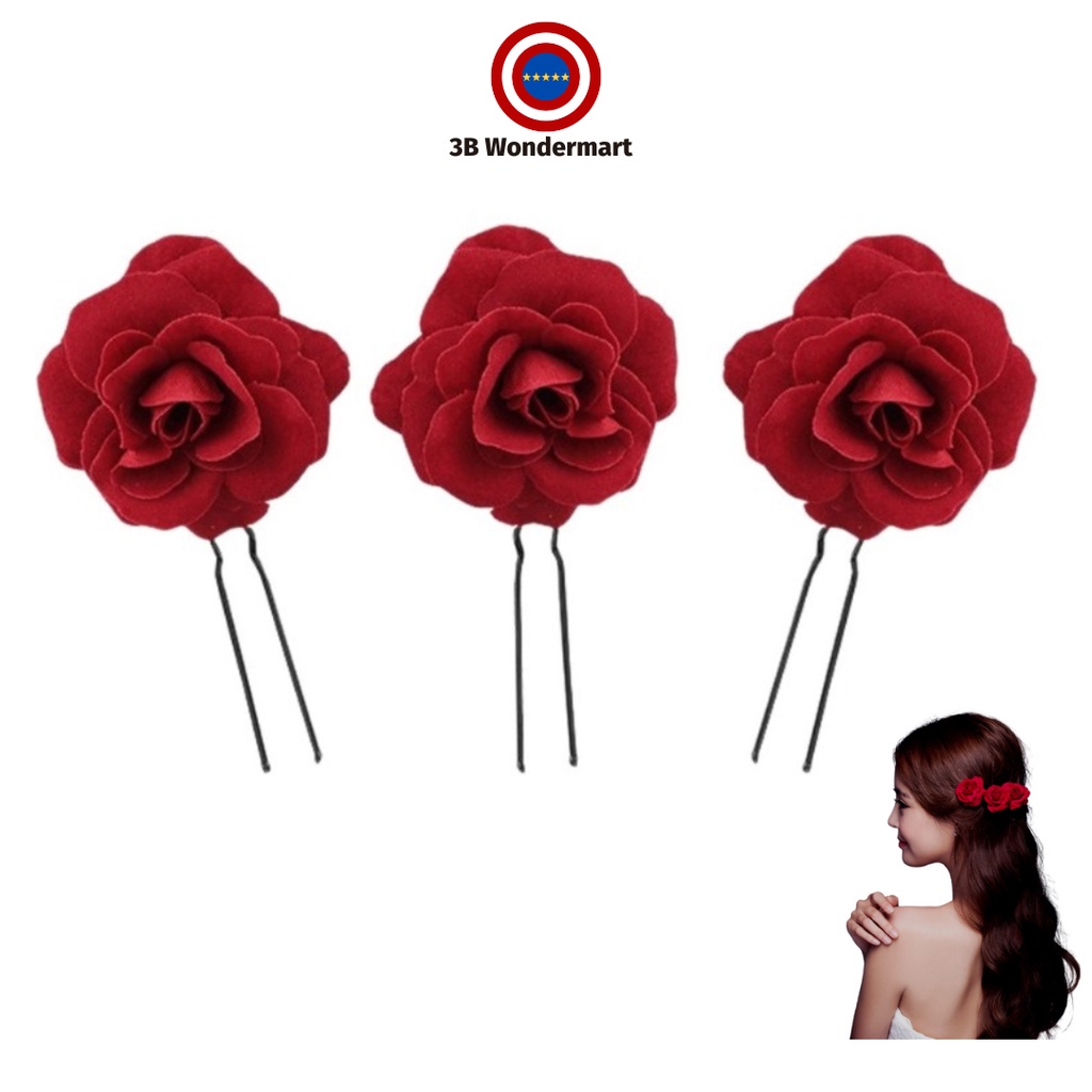 1Pc Hair Accessories Women Red Rose Flower Hair Clip For Bridal Sepit ...