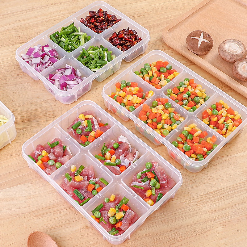 6 Grids Transparent Food Storage Box / Heatable Sealed Frozen Meat Keep