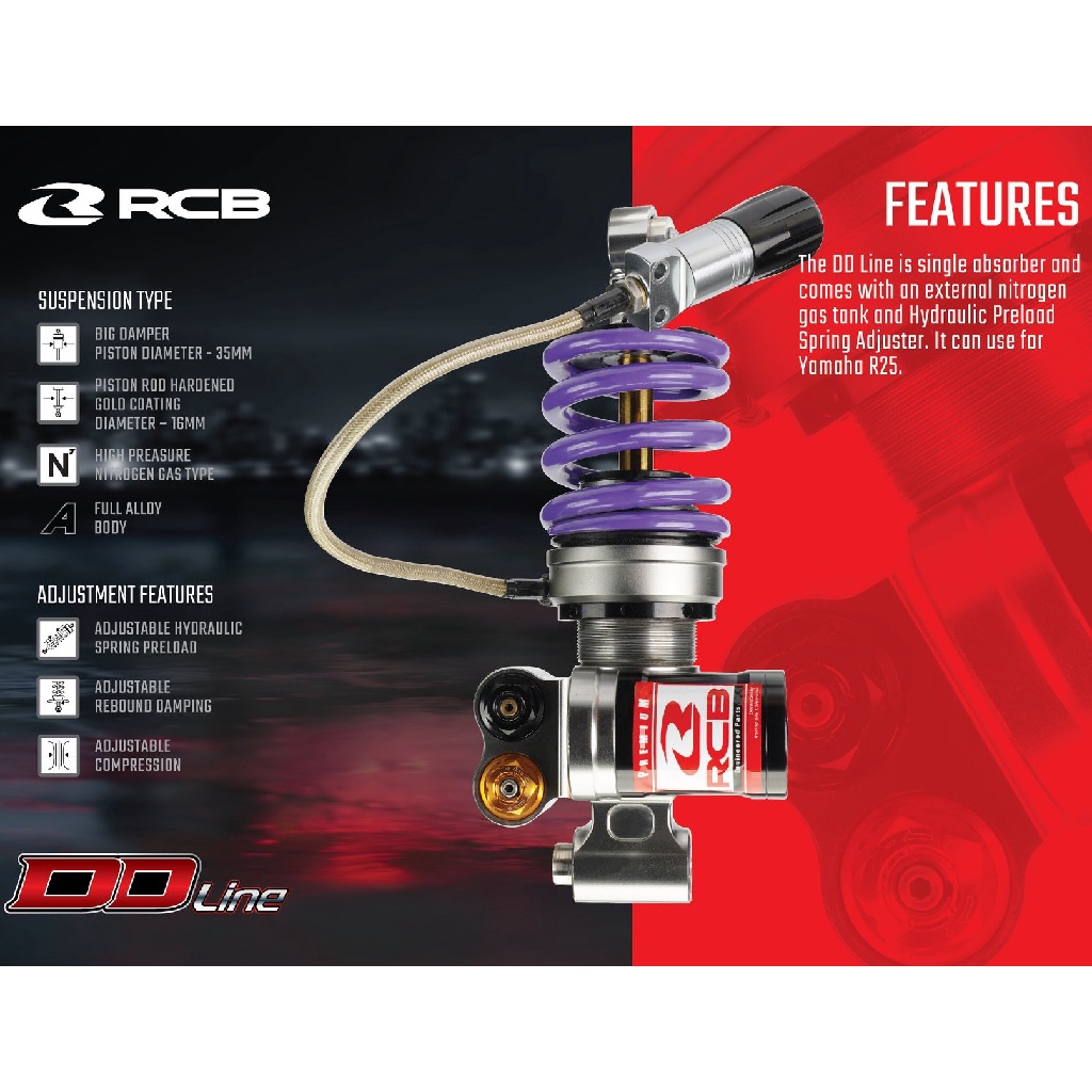 RCB DD Line Yamaha R25 V1 V2 MT25 R3 Monoshock Gas Absorber TTX Design 100 original Genuine