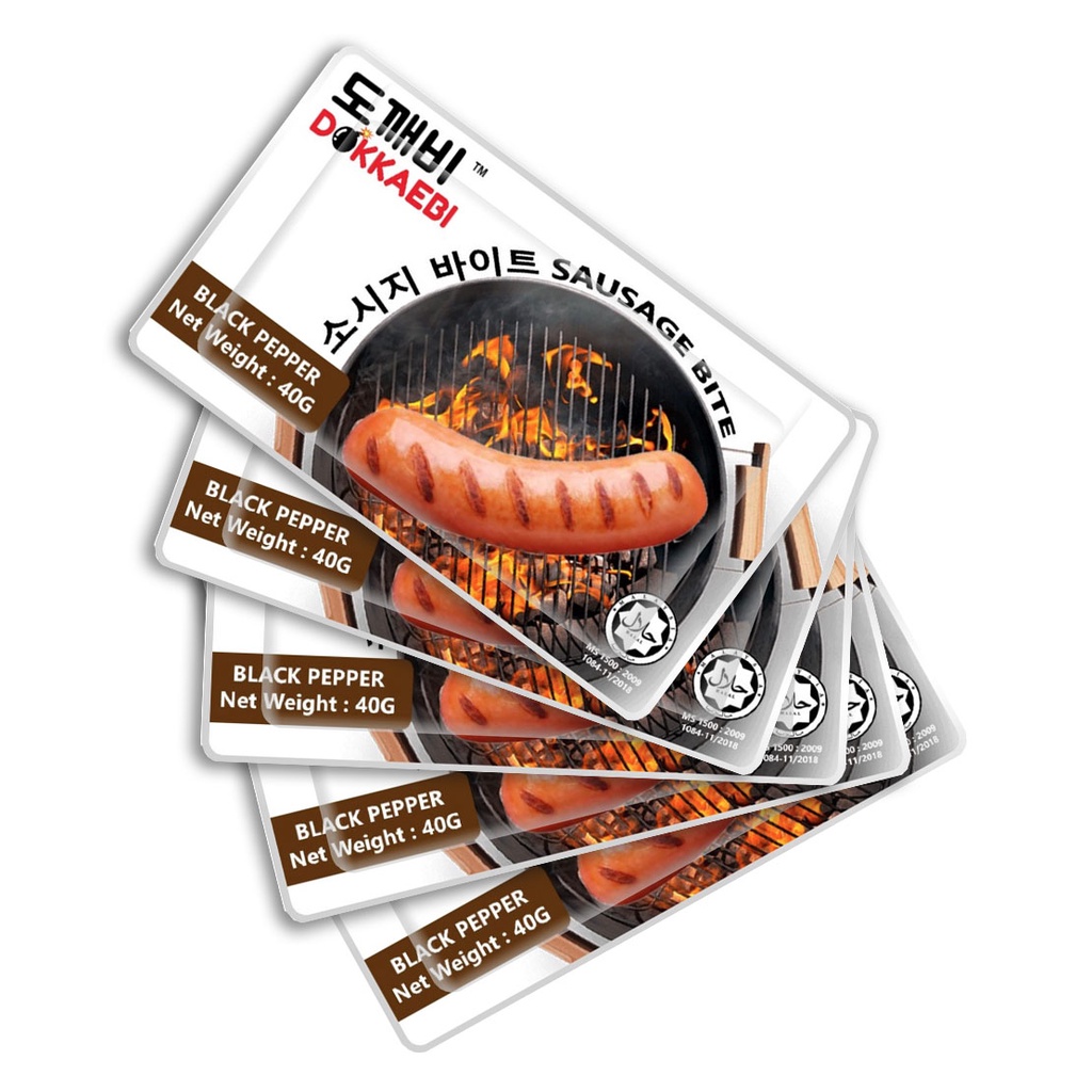 DOKKAEBI Sausage Bite HALAL 40g Hot Dog Black Pepper / Honey Mustard / Tomyam Ready To Eat