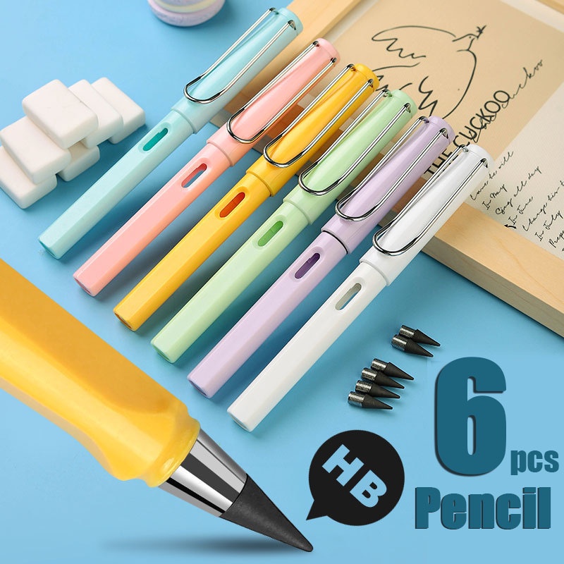 6 Pcs Unlimited Eternal new Pencil No Ink Write Fountain No-sharp Pen ...