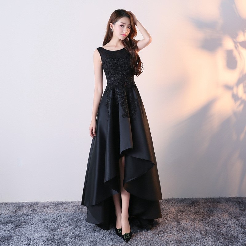 Simple Banquet Evening Dress Elegant Sleeveless Beads Lace Embroideried Short Front Long Back Cocktail Dresses Prom Gown