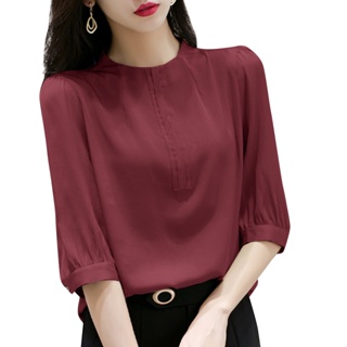 Clearance Sale)(Freeshipping) Fancystyle ZANZEA Korean Style Women Formal  Business Lapel Neck Satin Silky Shirts Office OL Work Solid Tops #11