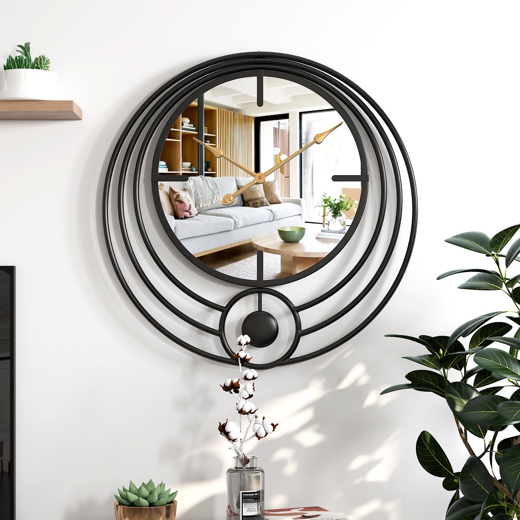 Round Wrought Iron Mirror Clock European Wrought Iron Wall Clock Living